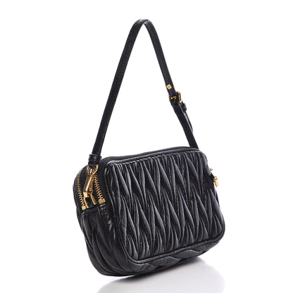 Miu Miu Vitello Lux Matelasse Double Zip Wristlet Black 3 of 9