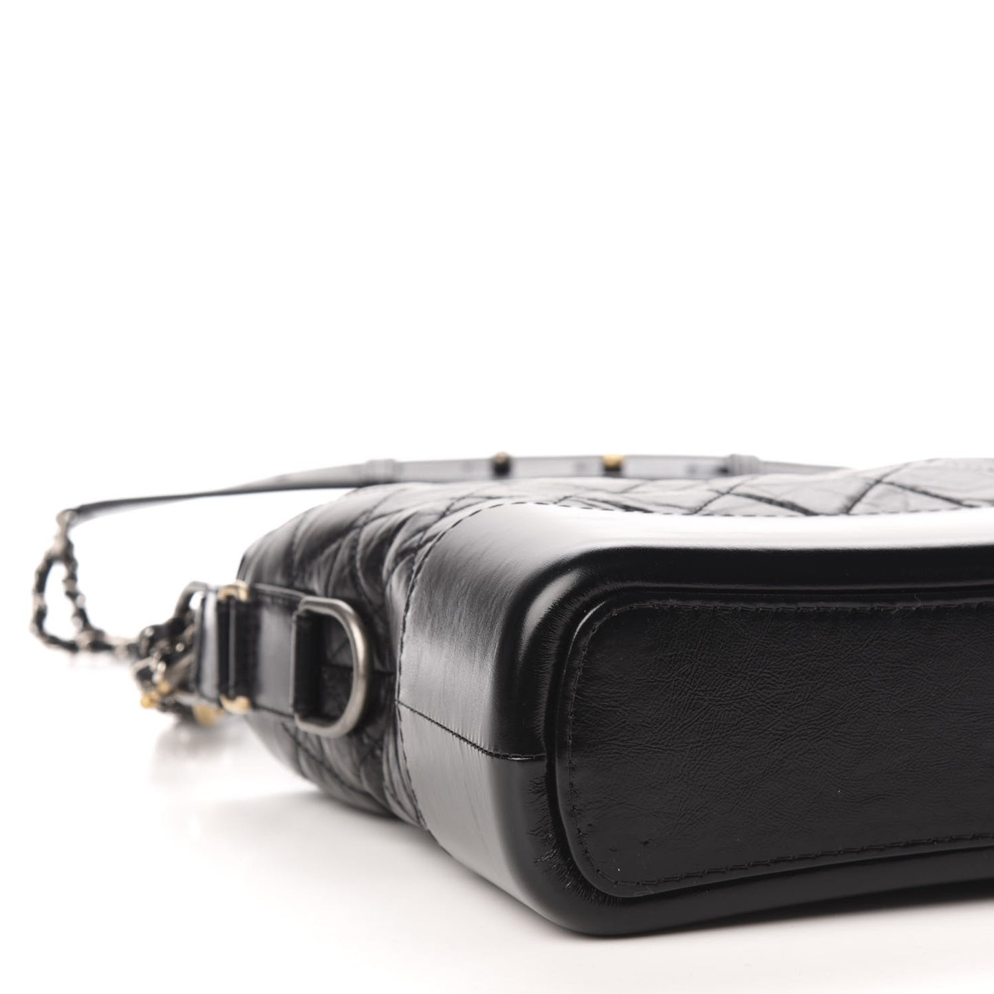 Aged Smooth Calfskin Quilted Medium Gabrielle Logo Hobo Black