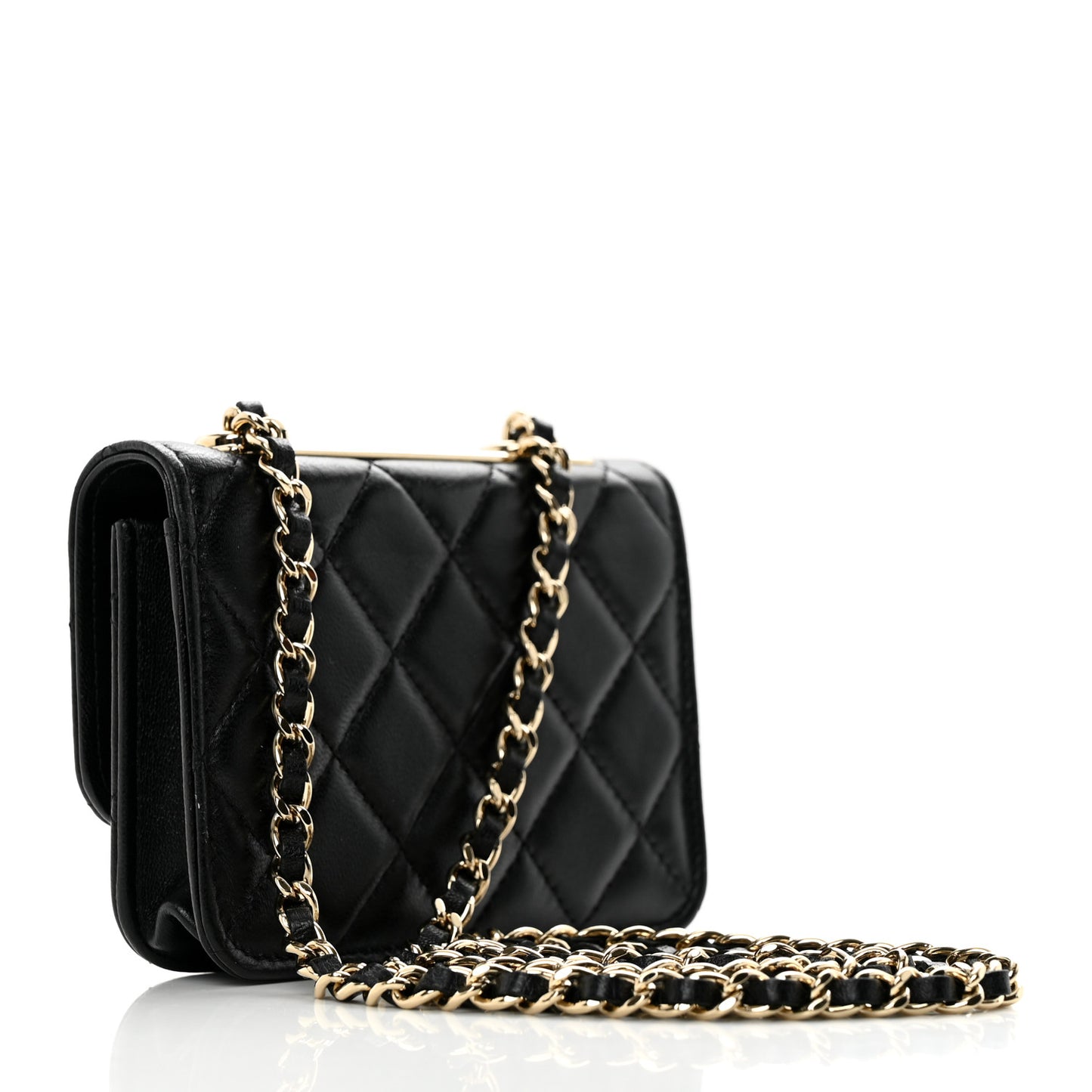 Lambskin Quilted Trendy CC Card Holder On Chain Black