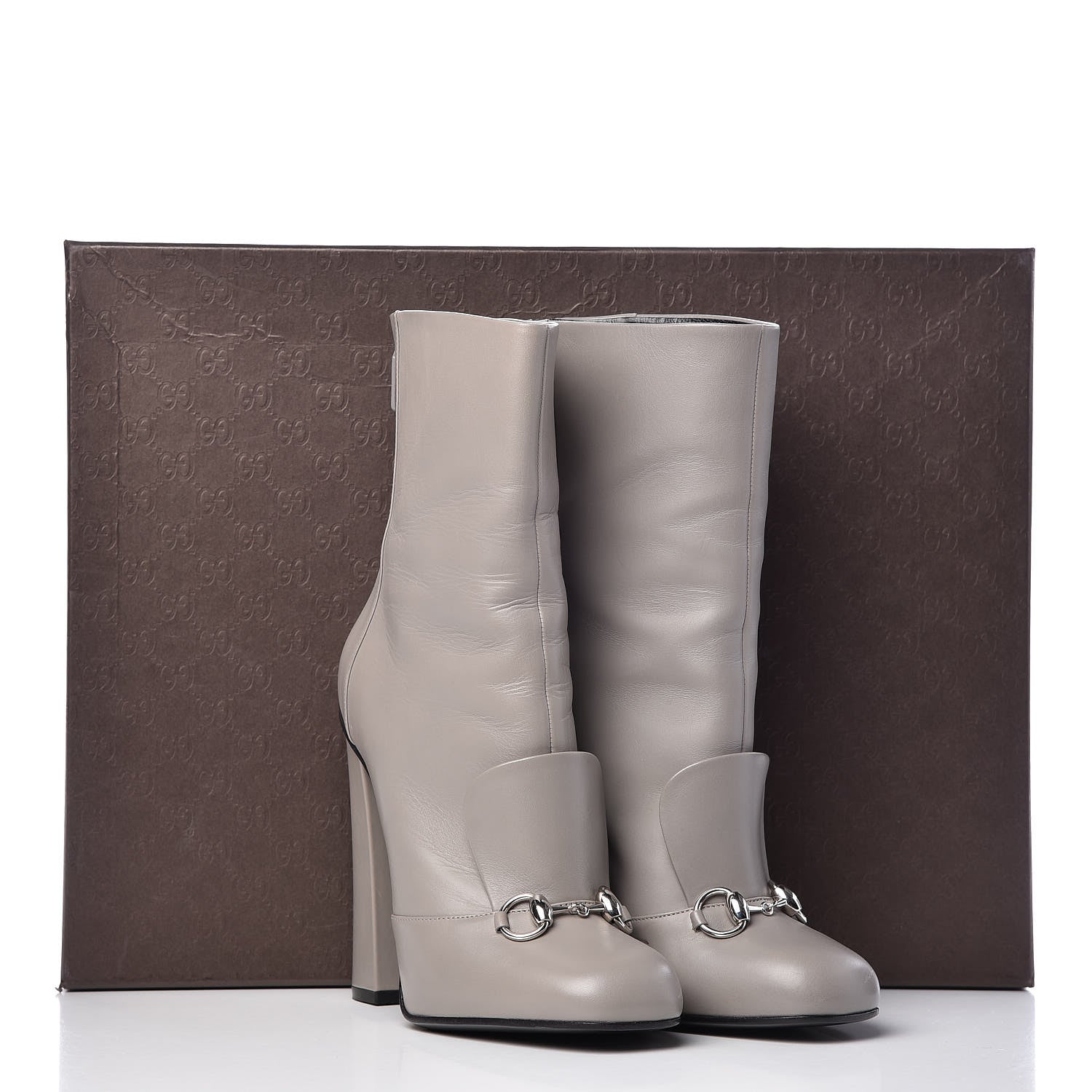 Gucci Calfskin Twiggy Horsebit Boot 39 Storm Grey 12 of 12