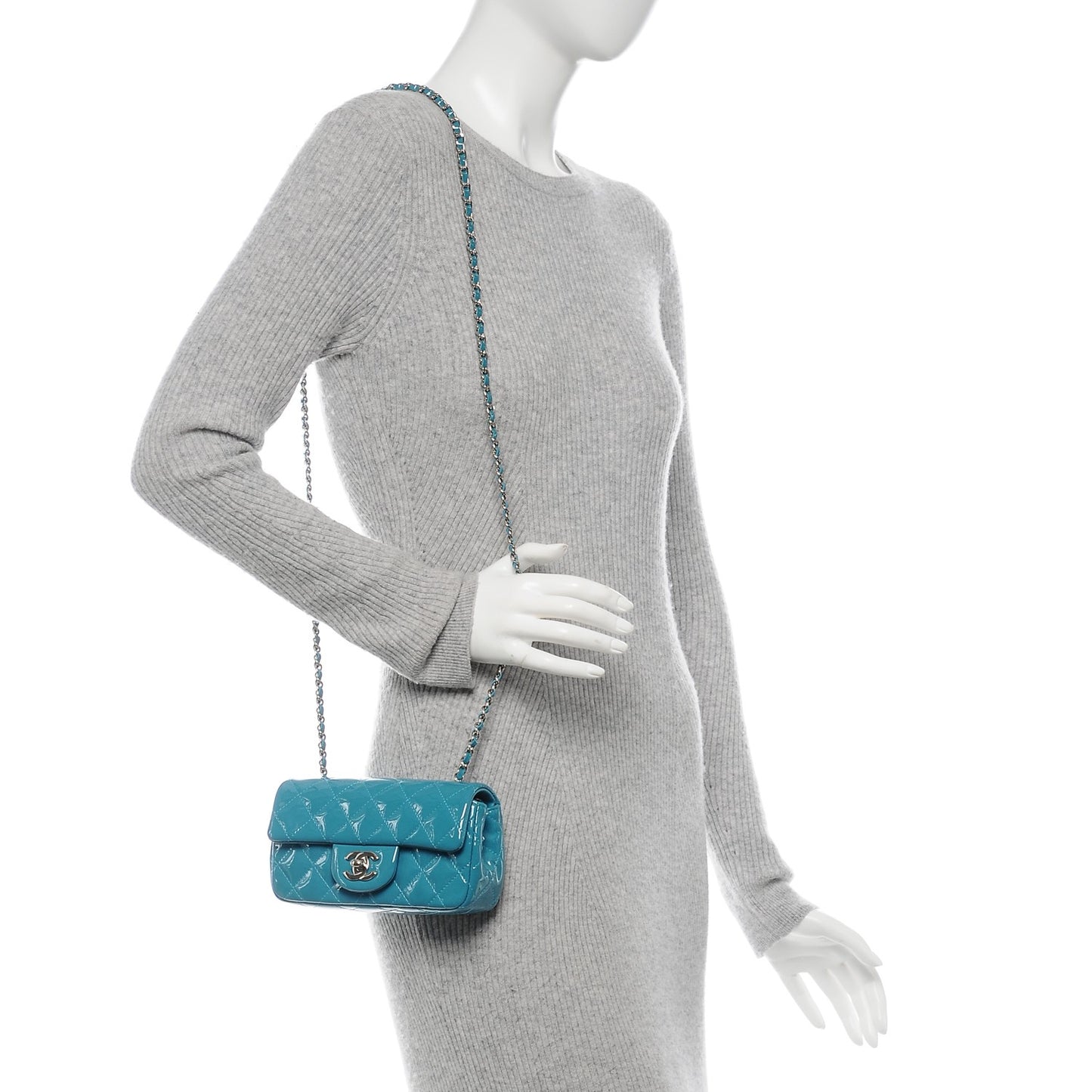 Patent Quilted Extra Mini Flap Blue