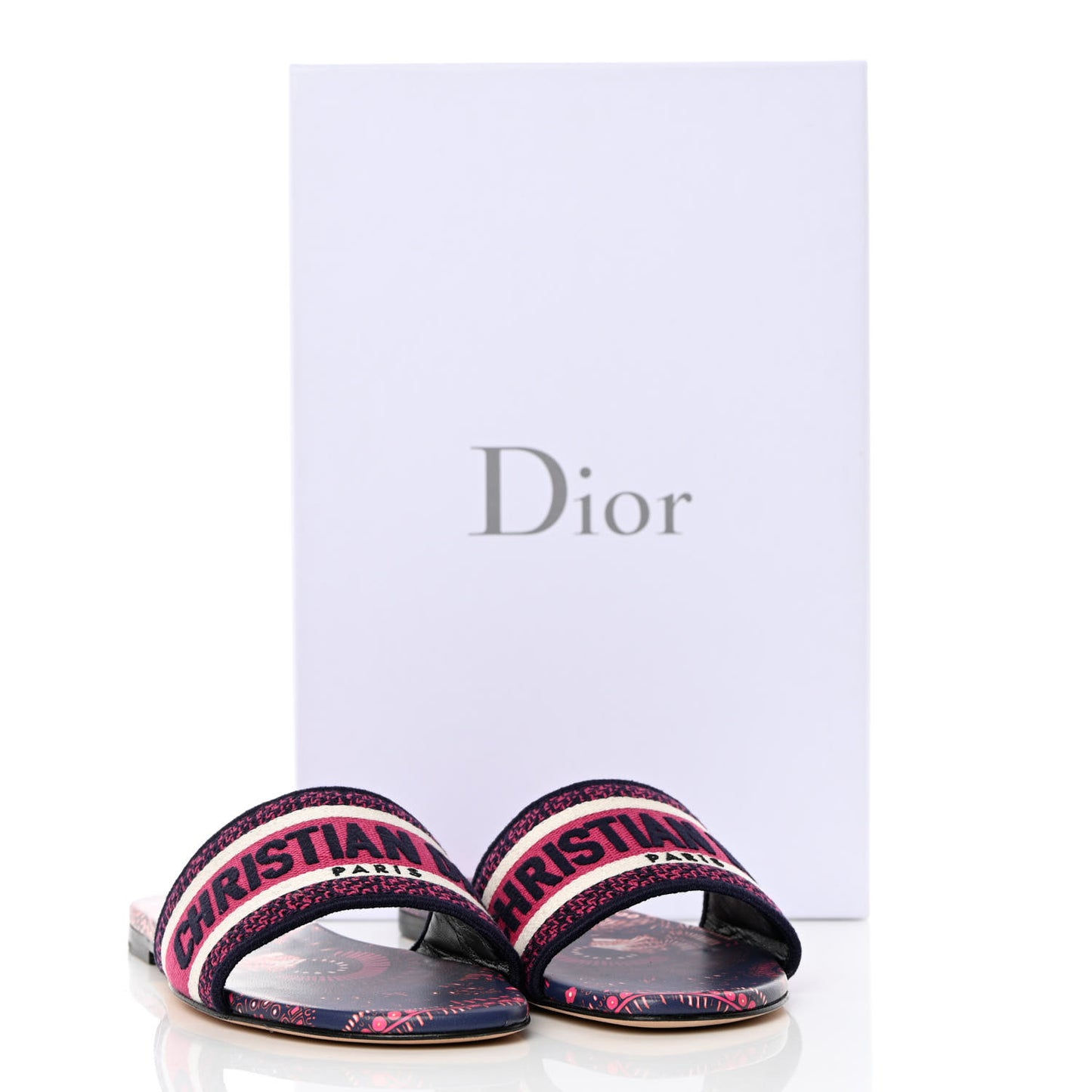 Canvas Embroidered Animals Dway Mules Slide Sandals 37 Deep Blue Fuchsia