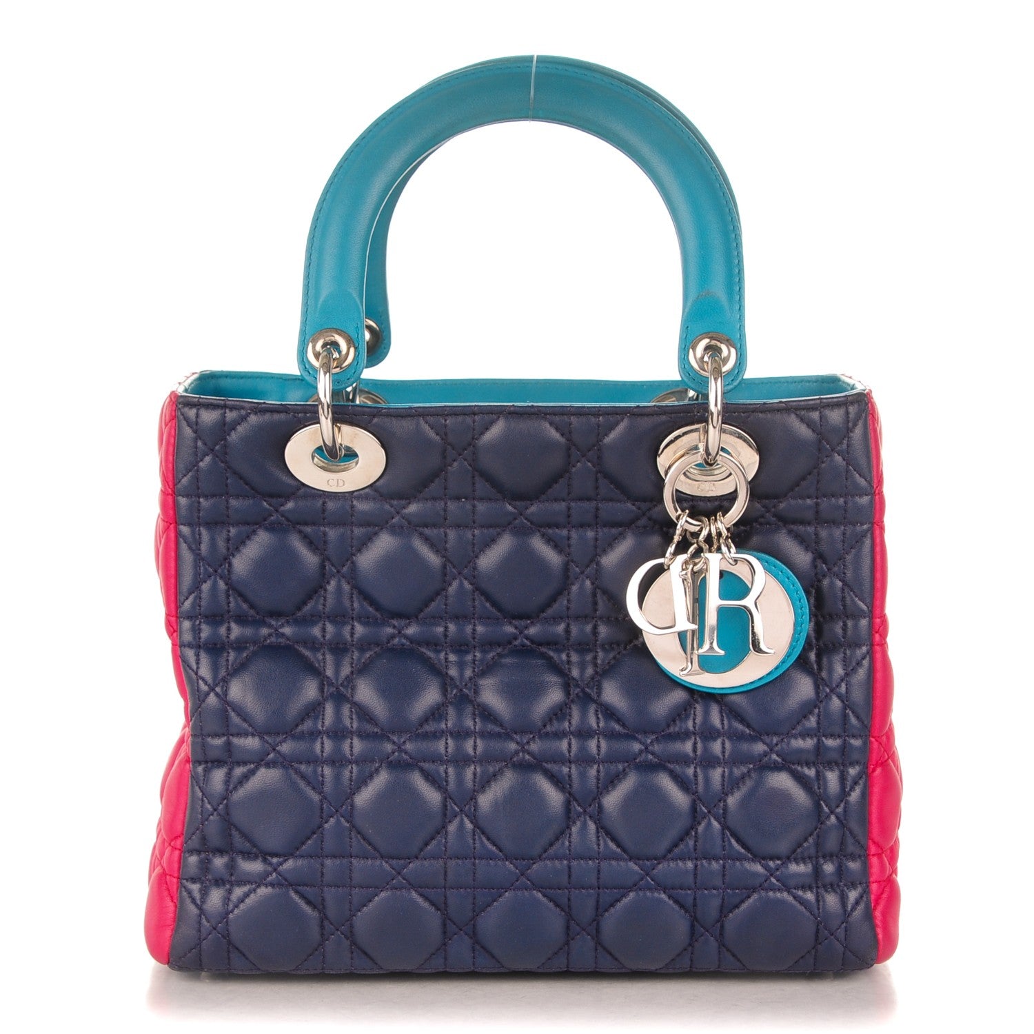 Christian Dior Lambskin Cannage Medium Tri-Color Lady Dior Sapphire Fuchsia Turquoise 1 of 7