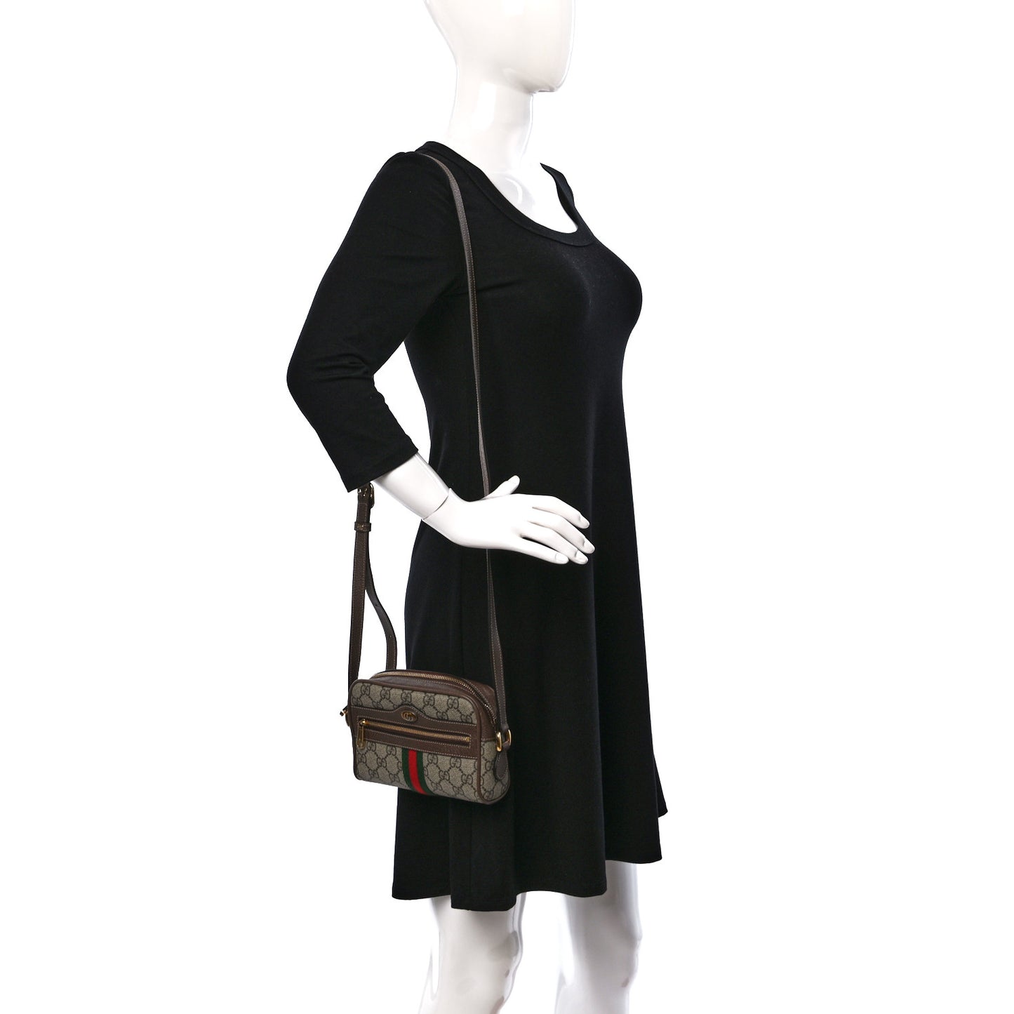 GG Supreme Monogram Web Mini Ophidia Shoulder Bag Brown