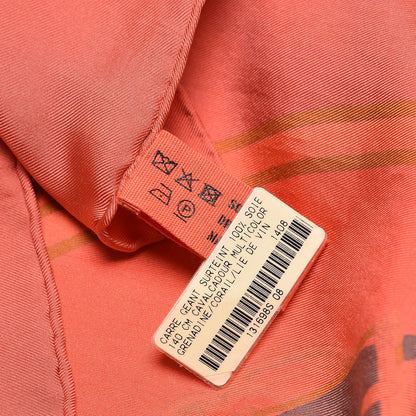 Hermes Silk Cavalcadour Shawl 140 Grenadine Corail Lie De Vin 6 of 7
