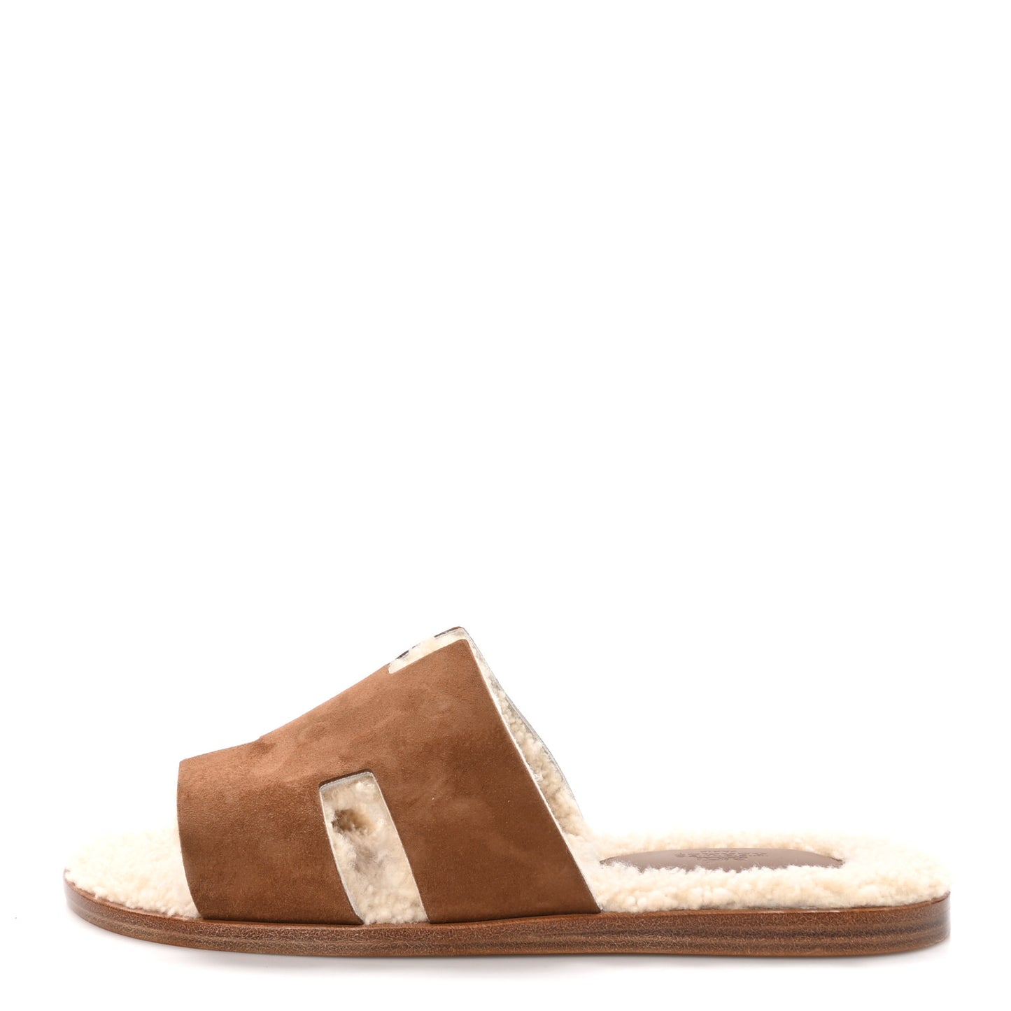Suede Goatskin Shearling Mens Izmir Sandals 43.5 Marron Teck Ecru