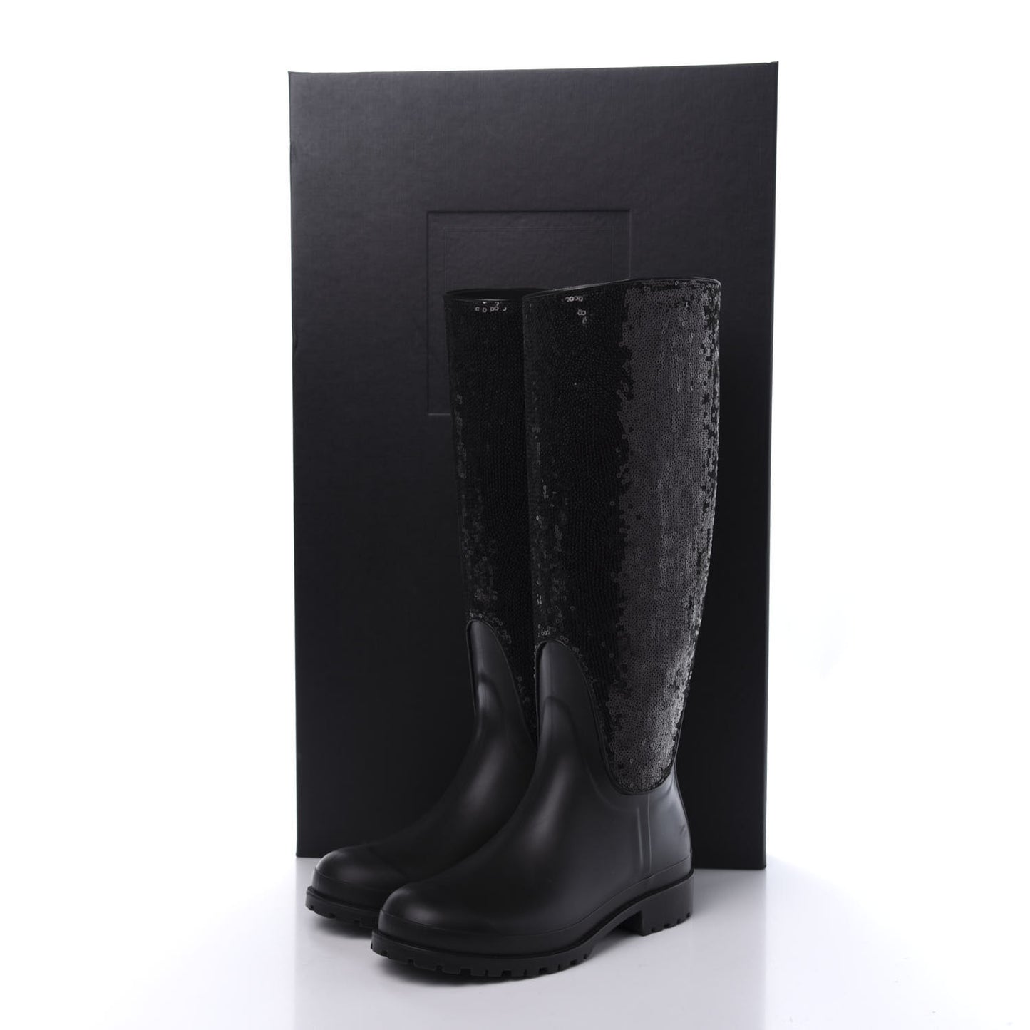 Rubber Sequin Rain Boots 36 Black