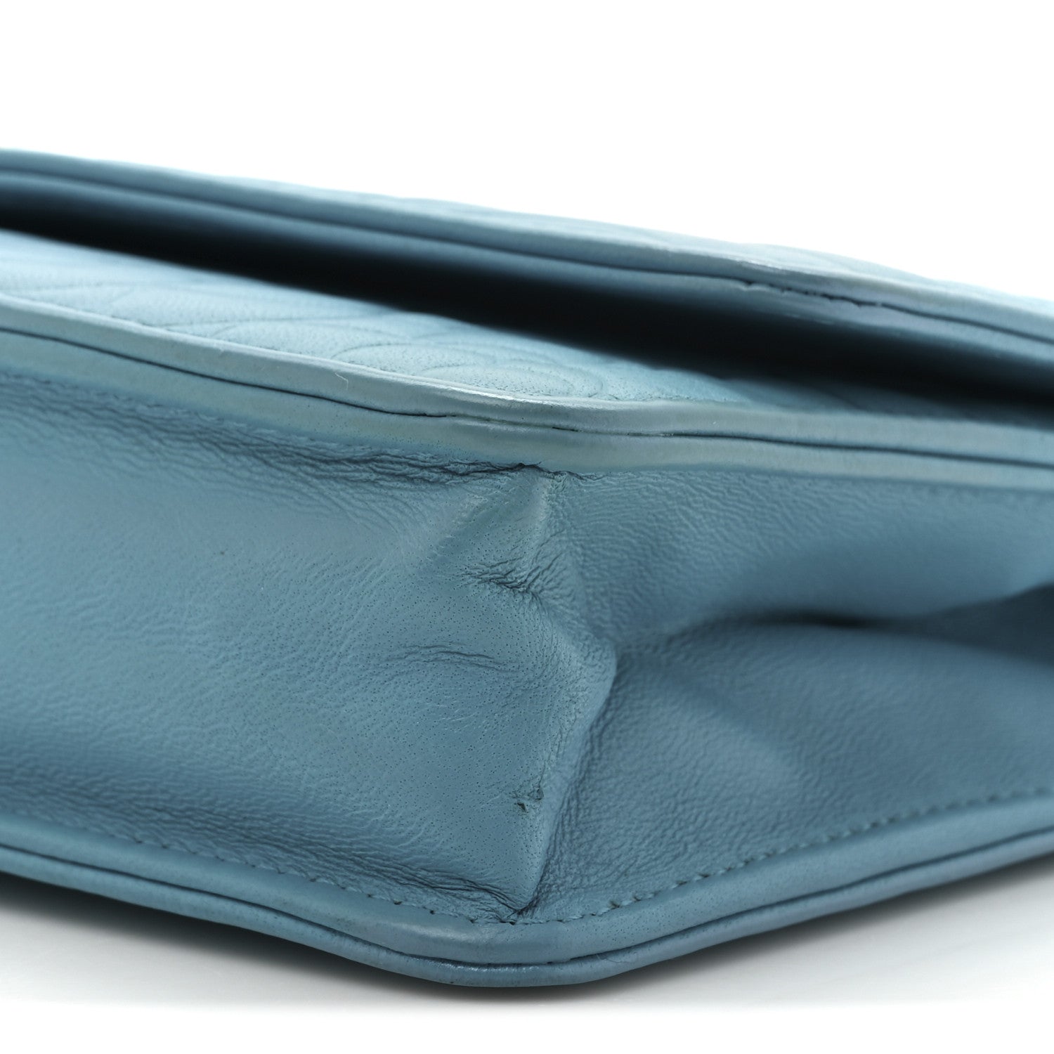 Chanel Lambskin Camellia Embossed Wallet On Chain WOC Turquoise 11 of 11