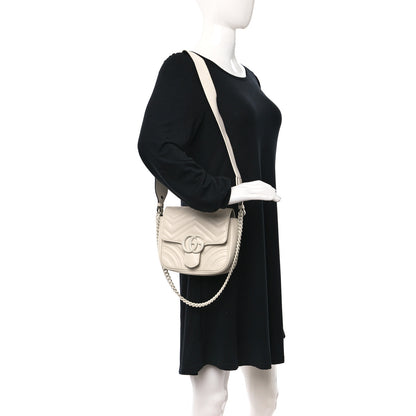 Gucci Calfskin Matelasse Monochrome Mini GG Marmont Crossbody Shoulder Bag White 2 of 11