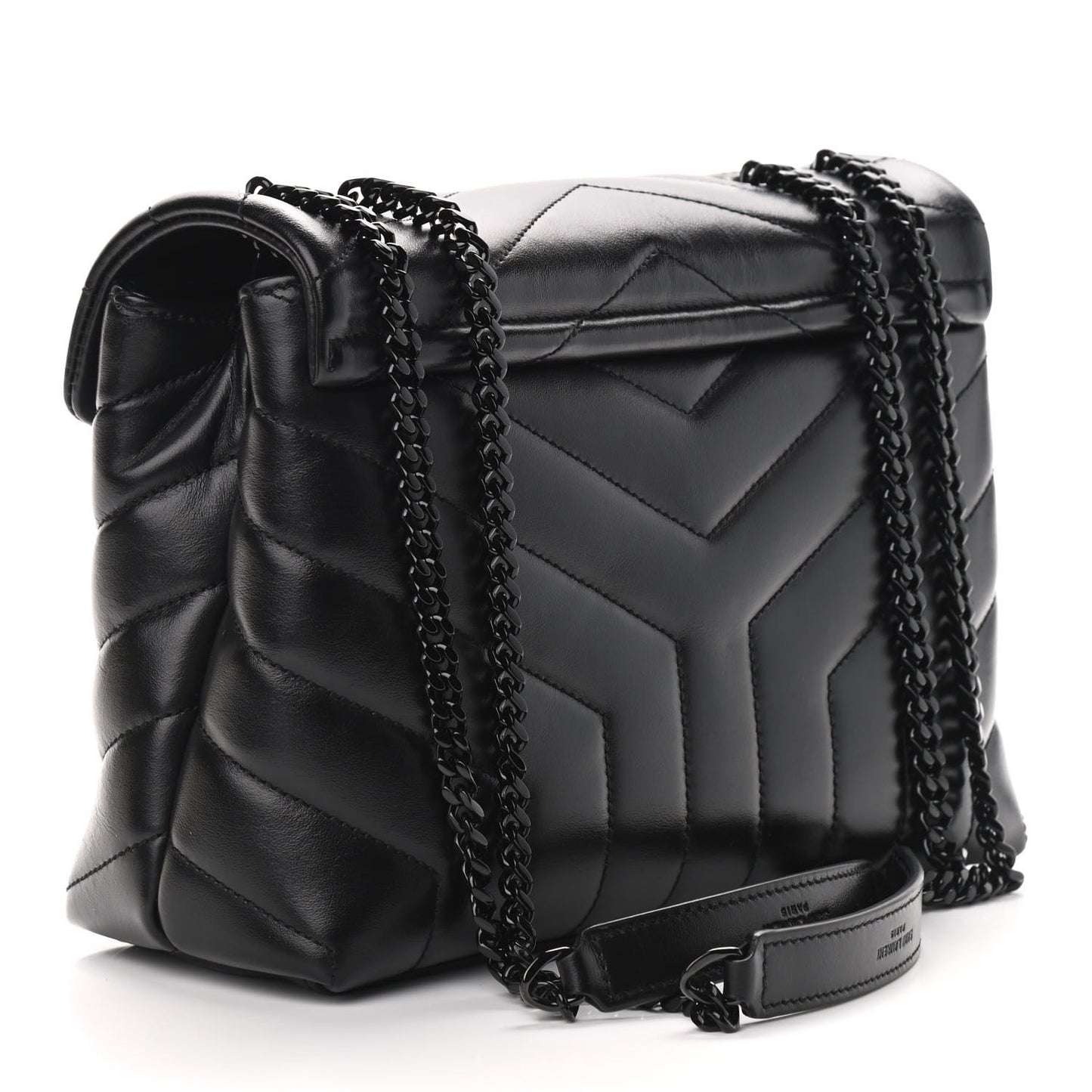 Calfskin Y Quilted Monogram Small Loulou Chain Satchel Black