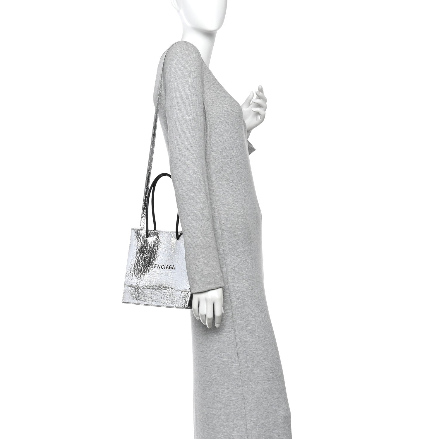 Balenciaga Crackled Mirror Calfskin Logo North South Shopper Tote XXS Silver 2 of 9