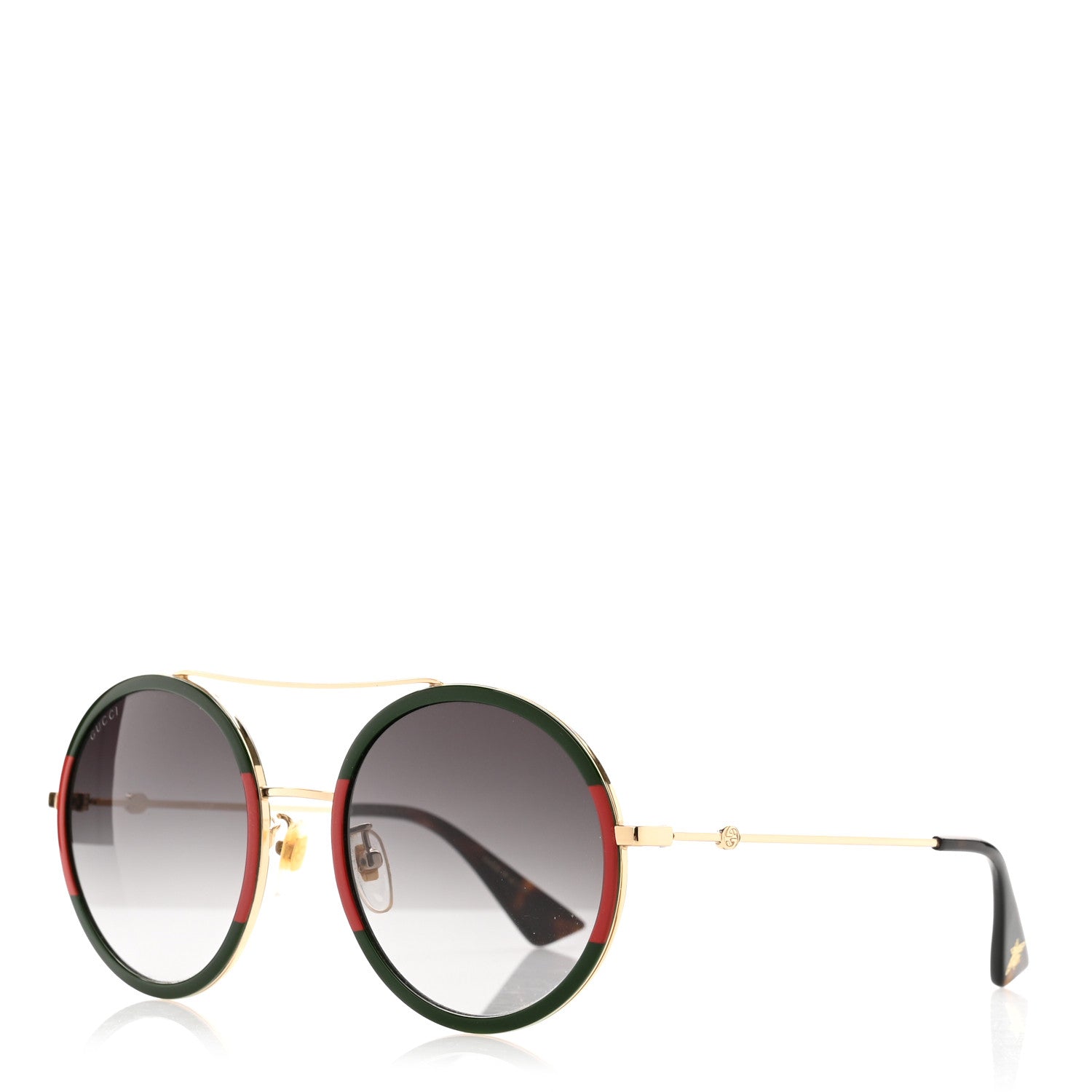 Gucci Metal Round Frame Sunglasses GG0061S Green Red 1 of 6
