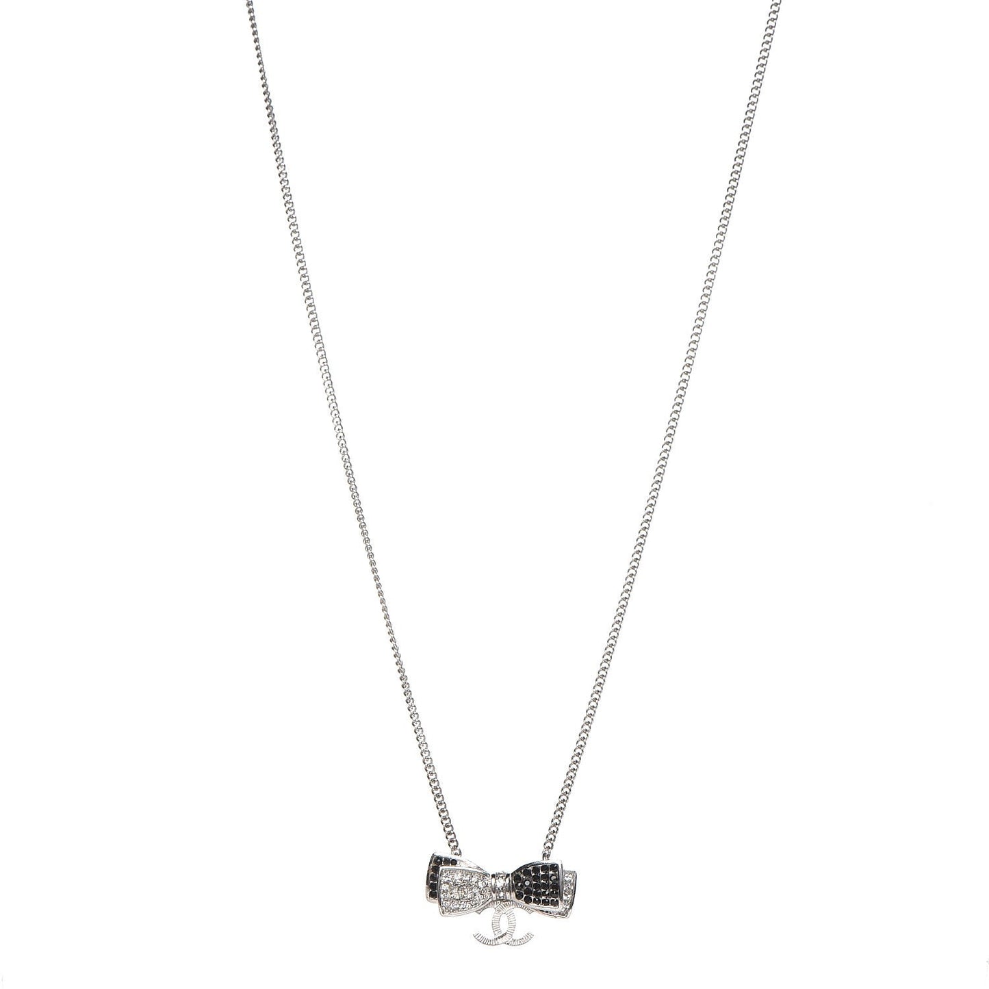 Crystal CC Bow Necklace Silver Black