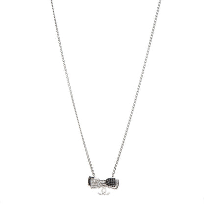 Chanel Crystal CC Bow Necklace Silver Black 1 of 5