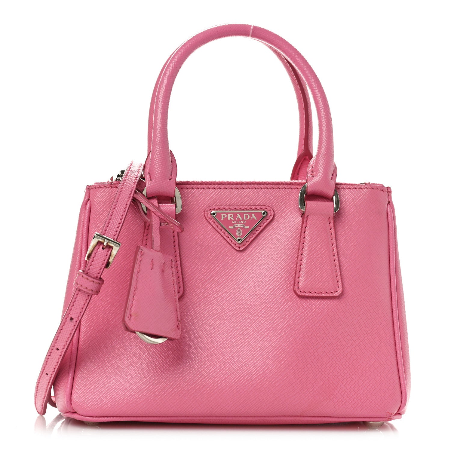Prada Saffiano Lux Micro Galleria Double Zip Tote Begonia 1 of 9