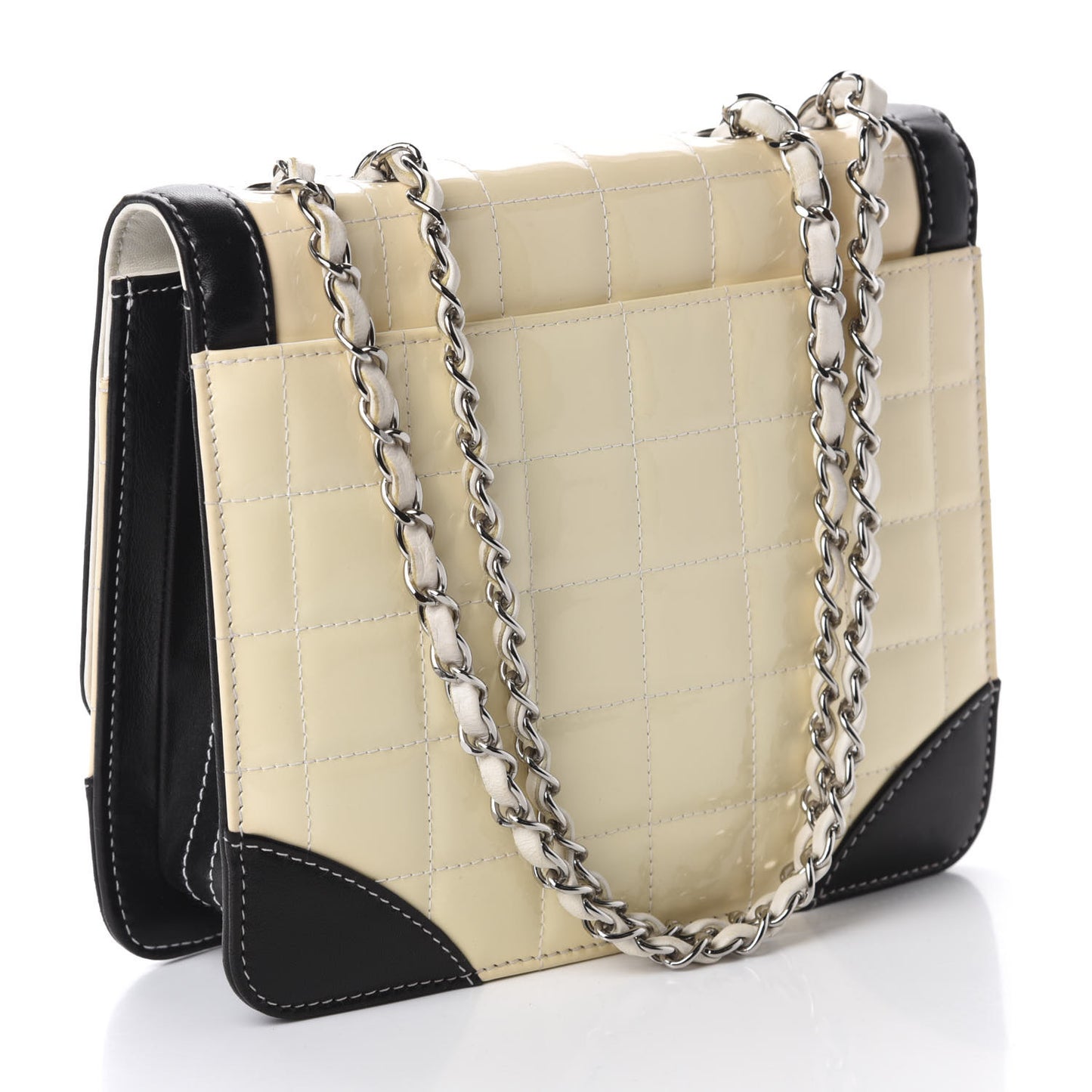 Lambskin Patent Chocolate Bar Flap White Black