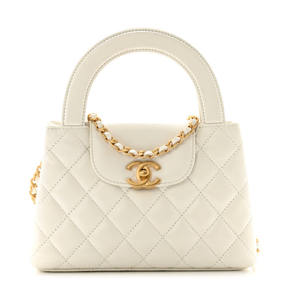 Chanel Shiny Aged Calfskin Quilted Nano Kelly Shopper White 1 of 11