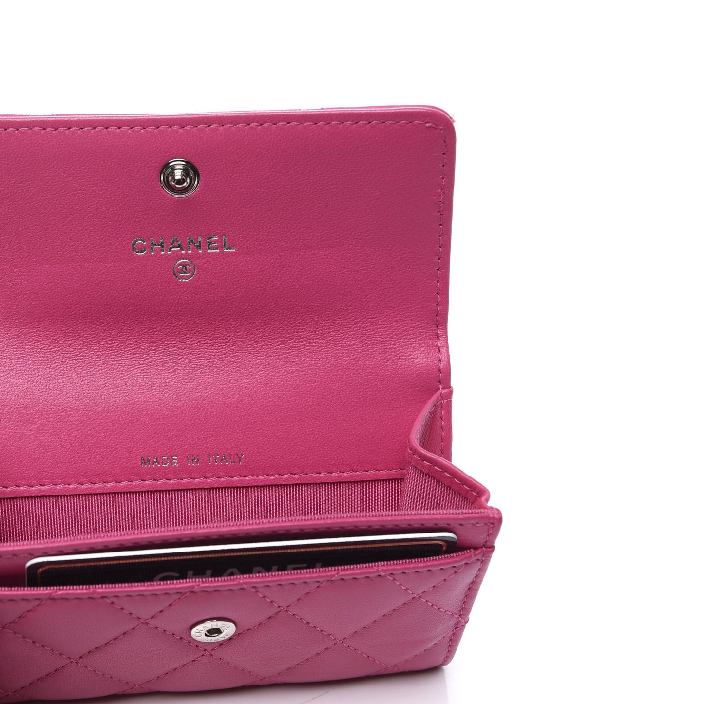 Lambskin Quilted Flap Card Holder Pink