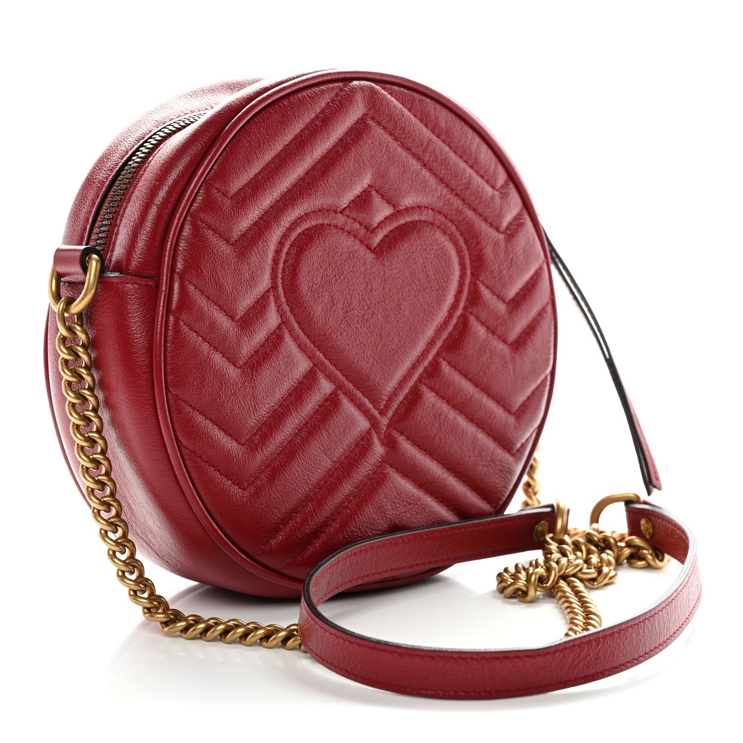 Gucci Glazed Calfskin Matelasse Heart Mini GG Marmont Round Shoulder Bag Romantic Cerise 3 of 10