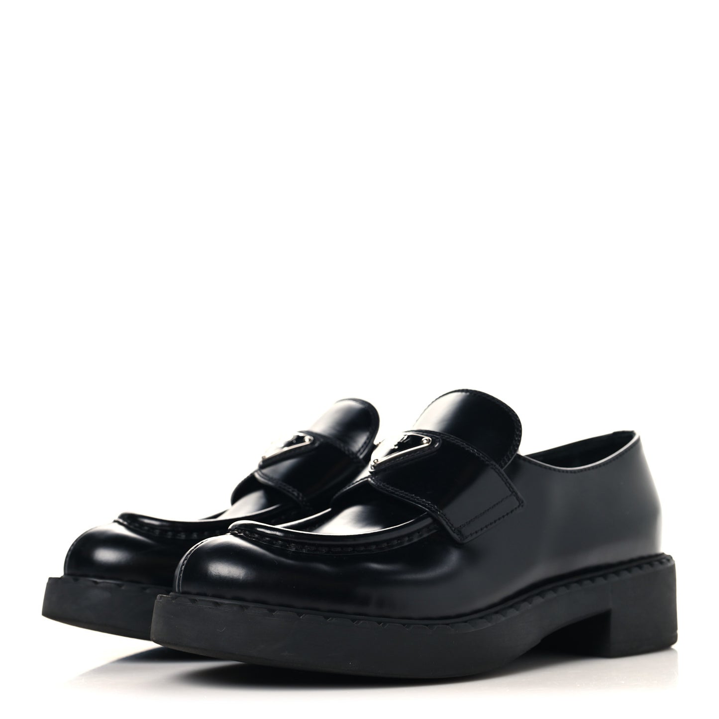 Spazzolato Metal Triangle Logo 50mm Loafers 38 Black