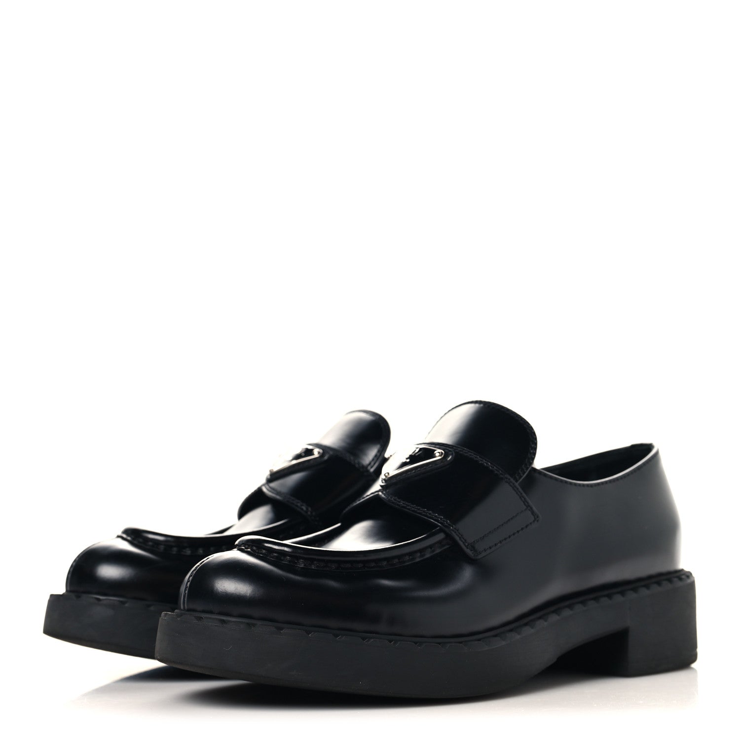 Prada Spazzolato Metal Triangle Logo 50mm Loafers 38 Black 4 of 9