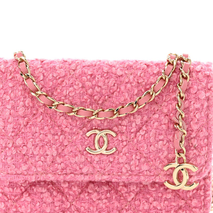 Chanel Tweed Quilted Flap Chain Waist Bag Pink 10 of 13
