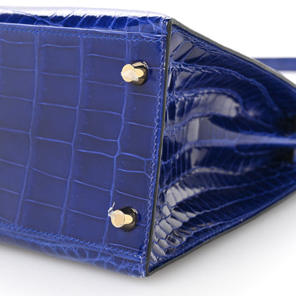 Hermes Shiny Niloticus Crocodile Kelly Sellier 28 Bleu Electrique 9 of 10