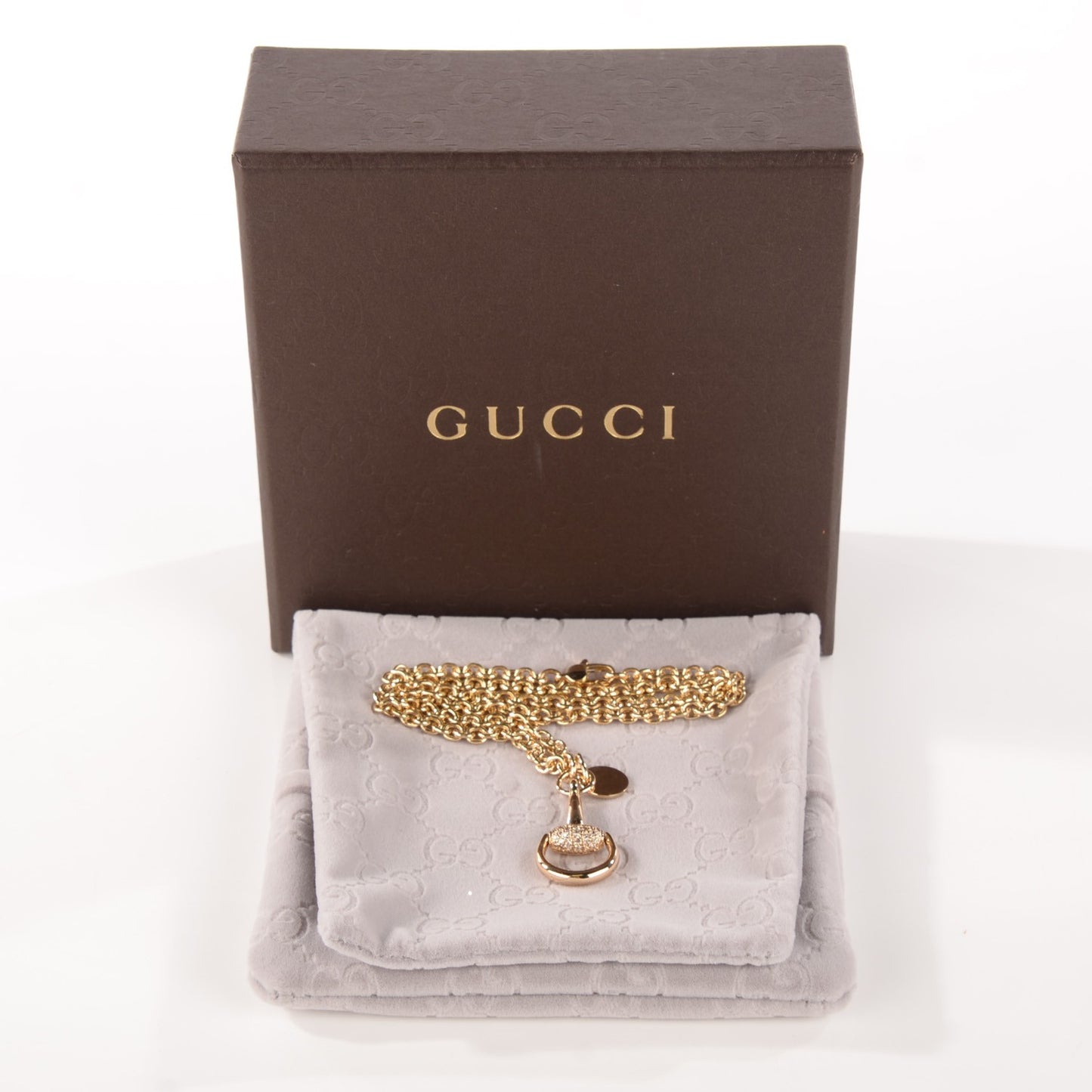 18K Yellow Gold Diamond Horsebit Pendant Necklace