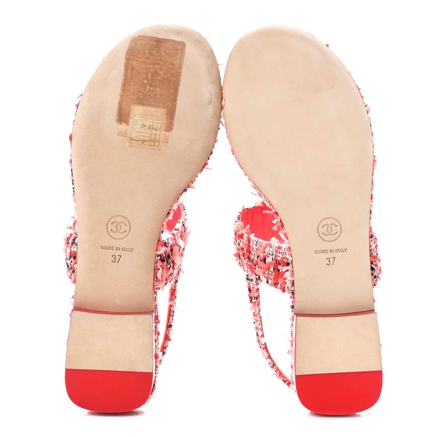 Tweed CC Logo Thong Sandals 37 Pink