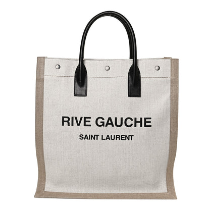 Saint Laurent Linen Calfskin Rive Gauche North South Tote Optic White 1 of 10