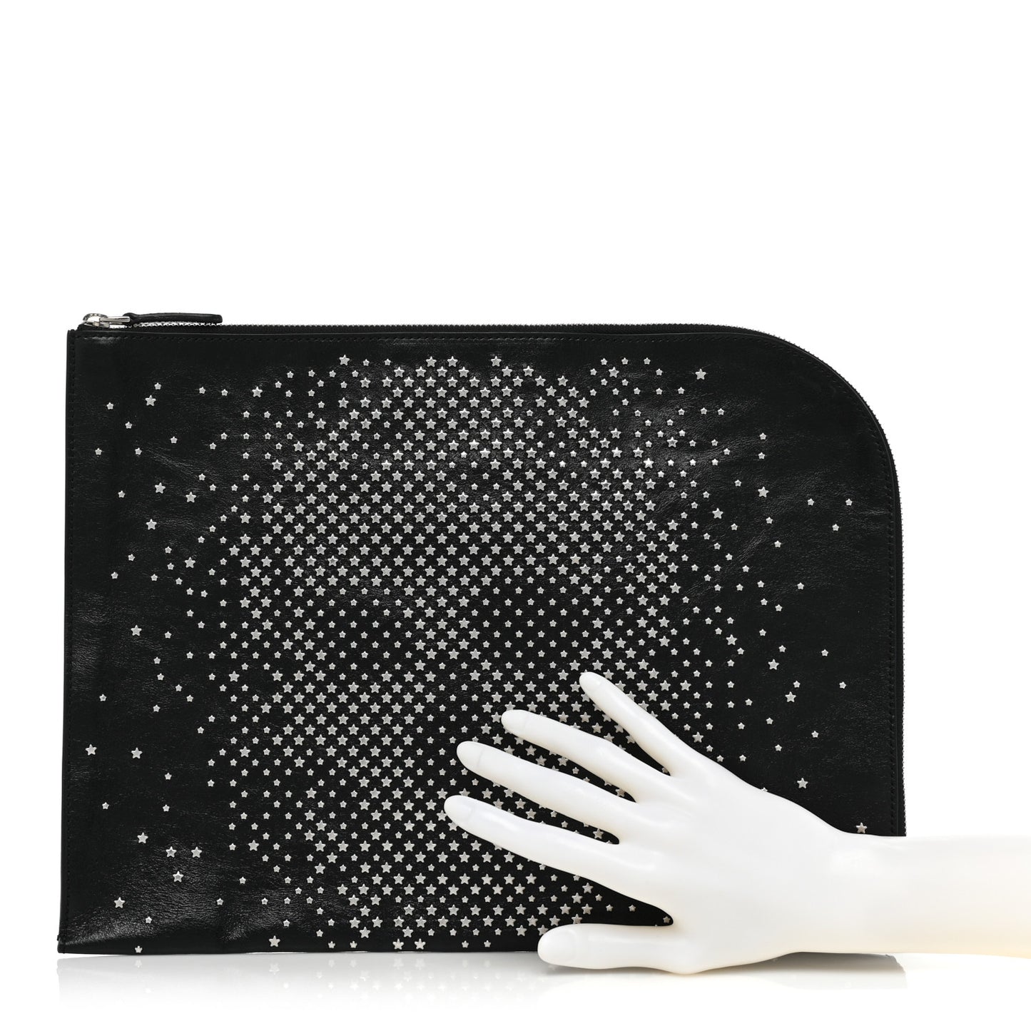Calfskin Studded Skull Zipped Pouch Black