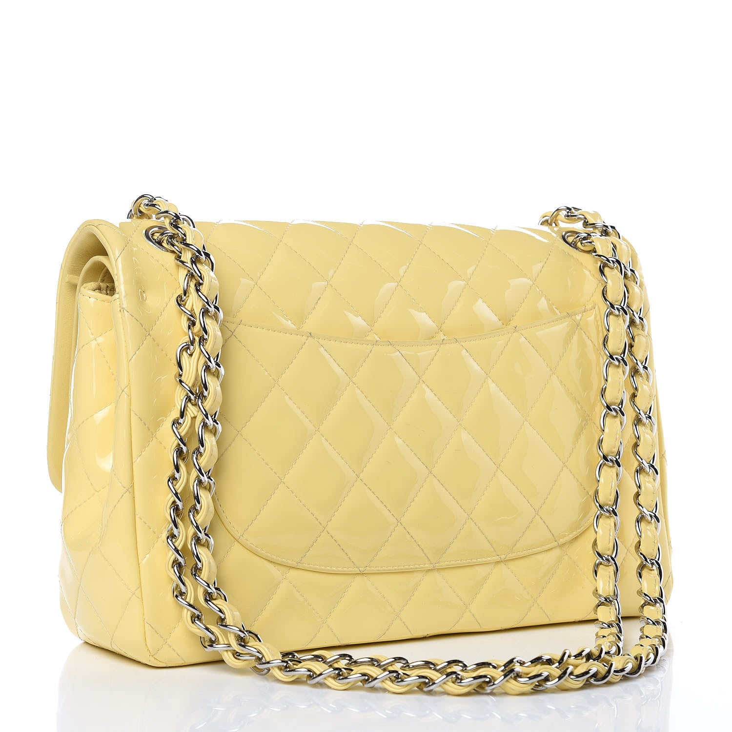 Chanel Patent Quilted Jumbo Double Flap Yellow 3 of 16