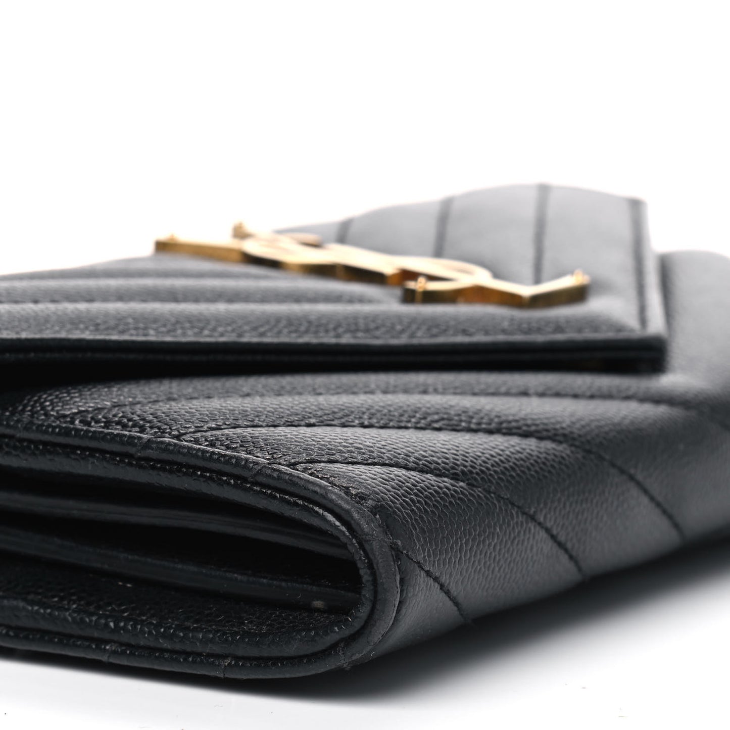 Grain De Poudre Matelasse Chevron Monogram Flap Wallet Black