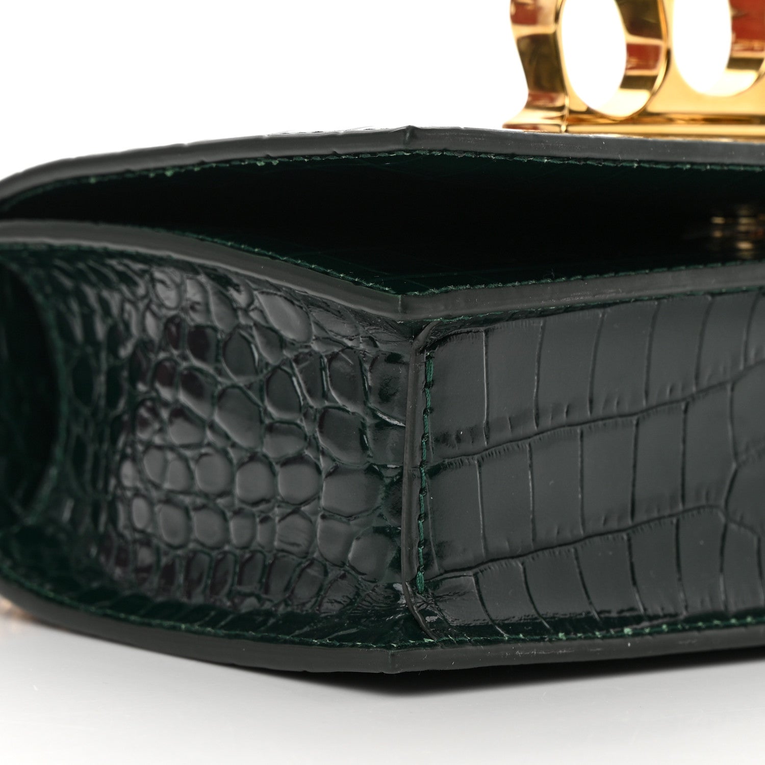Alexander McQueen Shiny Crocodile Embossed Jeweled Satchel Emerald 9 of 13
