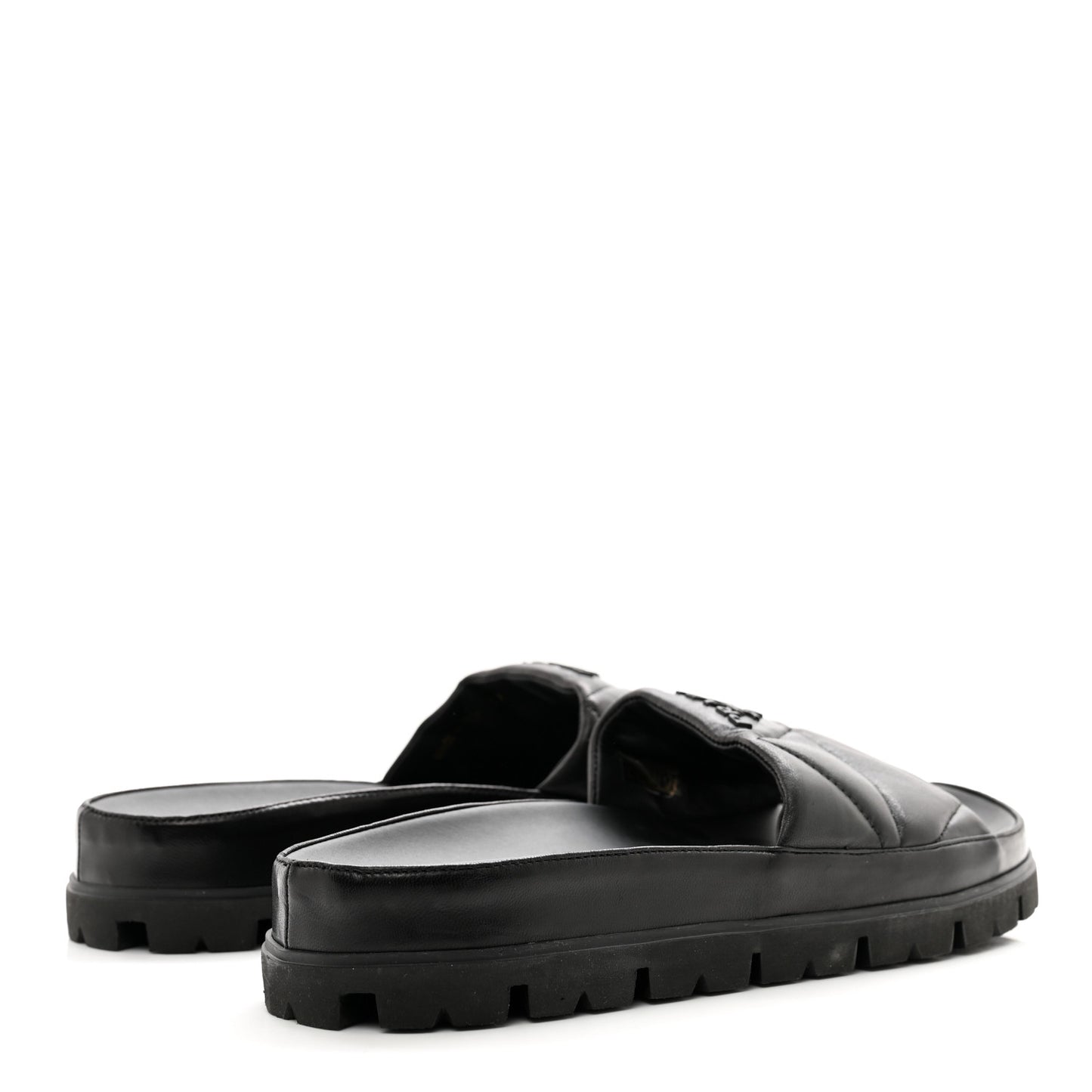 Nappa Logo Quilted Slide Sandals 39 Black
