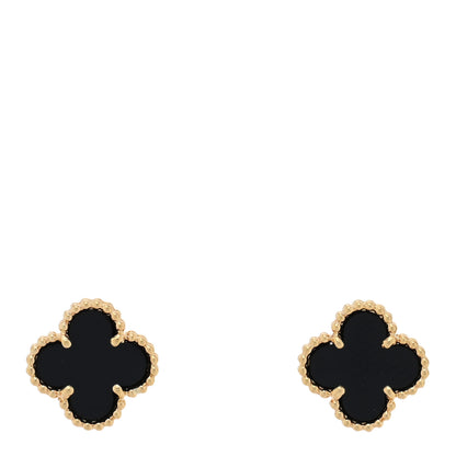Van Cleef & Arpels 18K Yellow Gold Black Onyx Sweet Alhambra Earrings 1 of 4