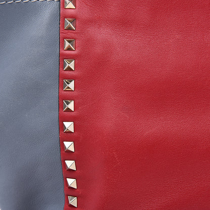 Valentino Garavani Vitello Colorblock Medium Rockstud Tote Deep Rose Clover Grey Scarlet 16 of 20