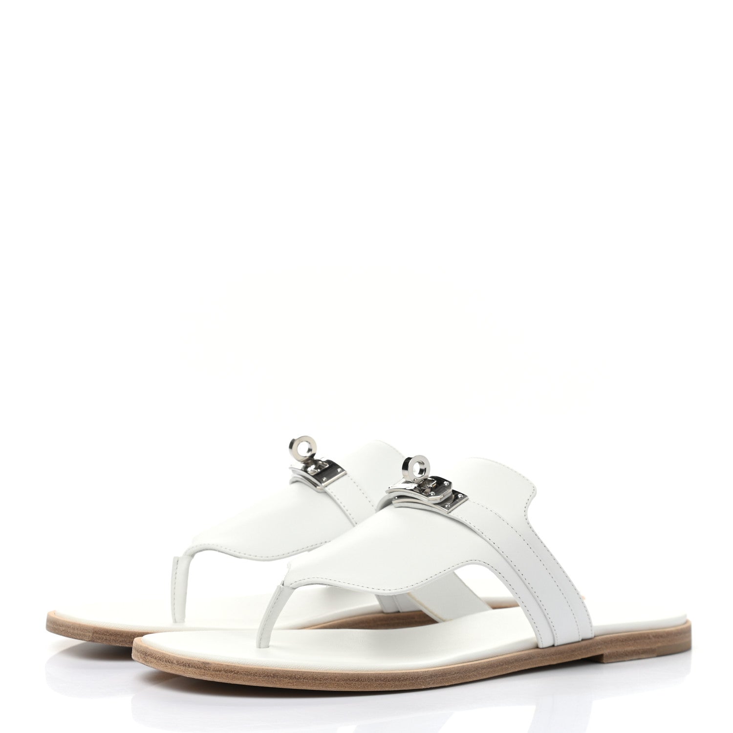 Hermes Calfskin Womens Elixir Sandals 37.5 White 3 of 8