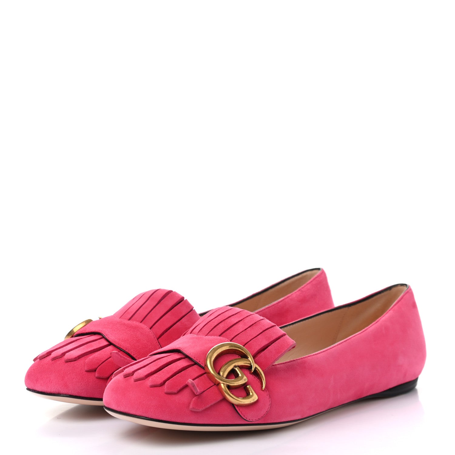 Gucci Kid Scamosciato GG Marmont Fringe Flats 37.5 Hot Pink 3 of 9