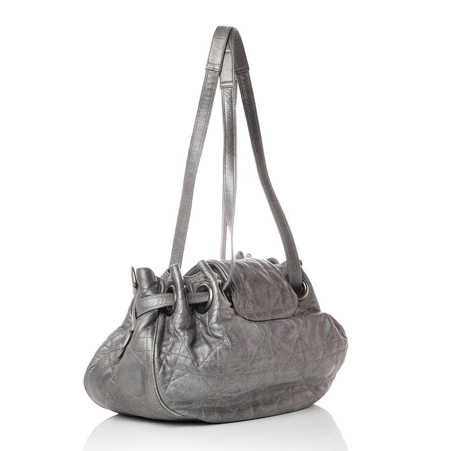 Christian Dior Metallic Lambskin Cannage Flap Shoulder Bag Silver 3 of 13