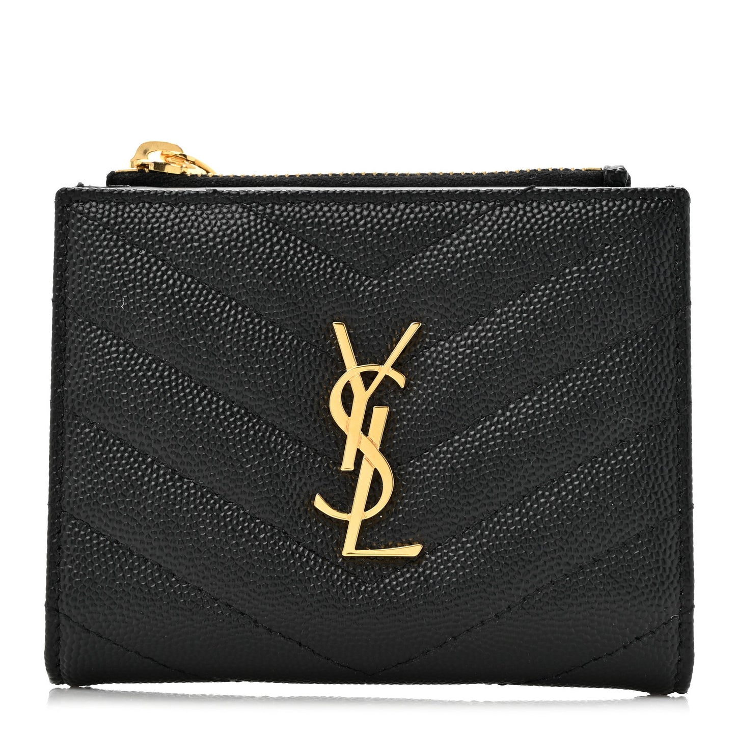 Grain De Poudre Matelasse Chevron Monogram Compact Wallet Black