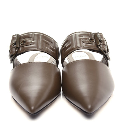 Fendi Vitello FF Embossed Buckle Flat Mules 36 Wood 5 of 11