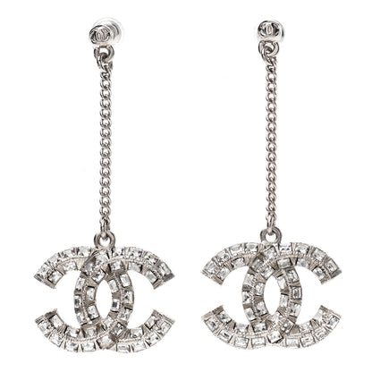 Chanel Baguette Crystal CC Drop Earrings Silver 1 of 3