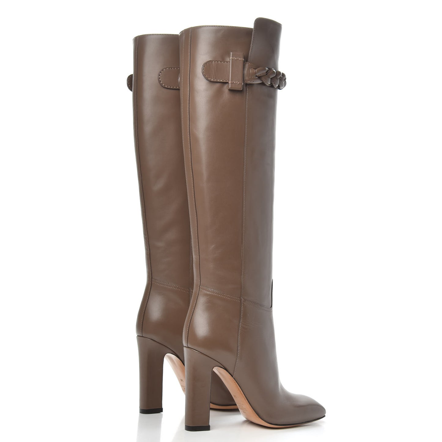Vitello Braided Knee High 100mm Boots 36 Dark Noisette