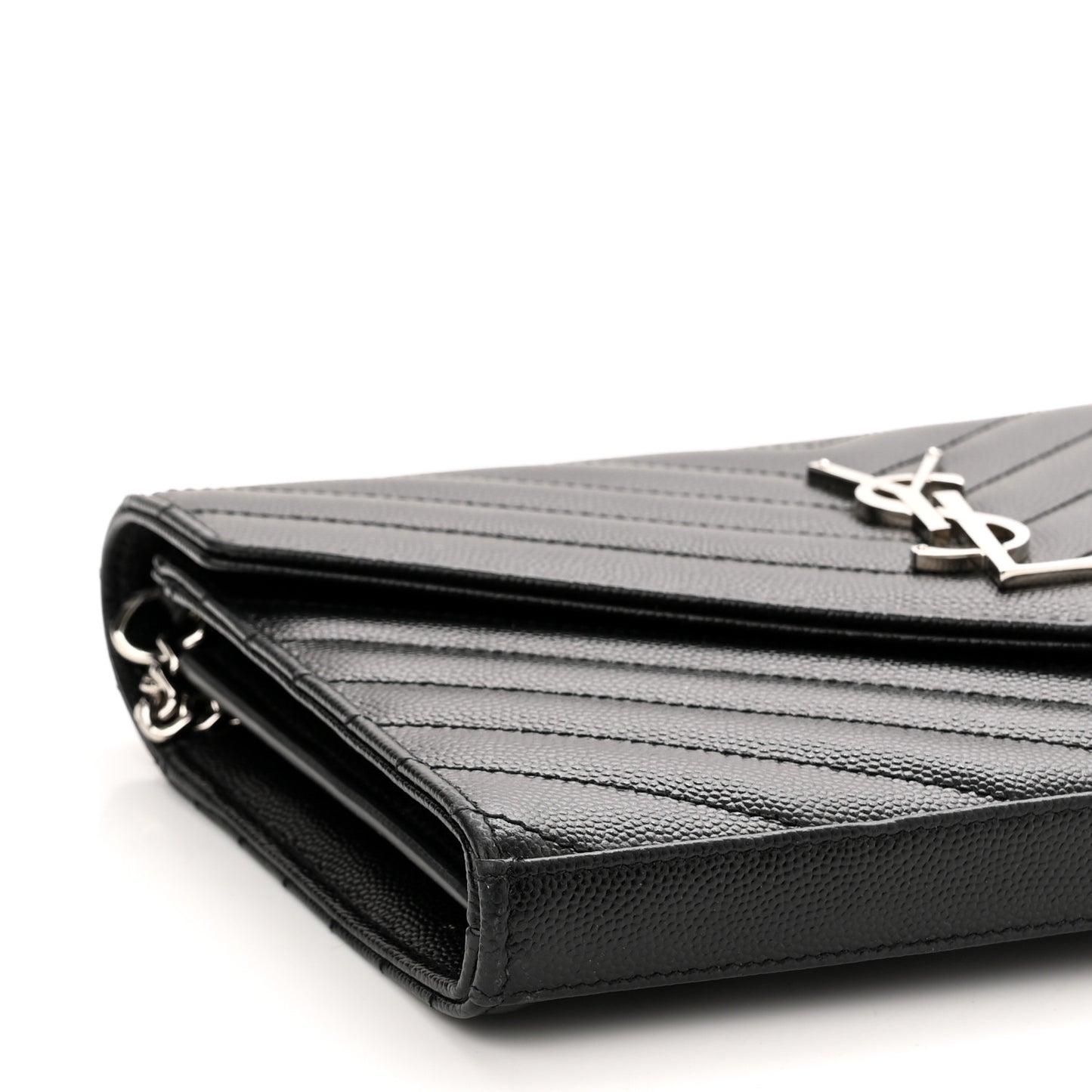 Grain De Poudre Matelasse Chevron Monogram Chain Wallet Black