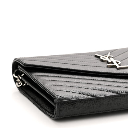 Saint Laurent Grain De Poudre Matelasse Chevron Monogram Chain Wallet Black 8 of 10