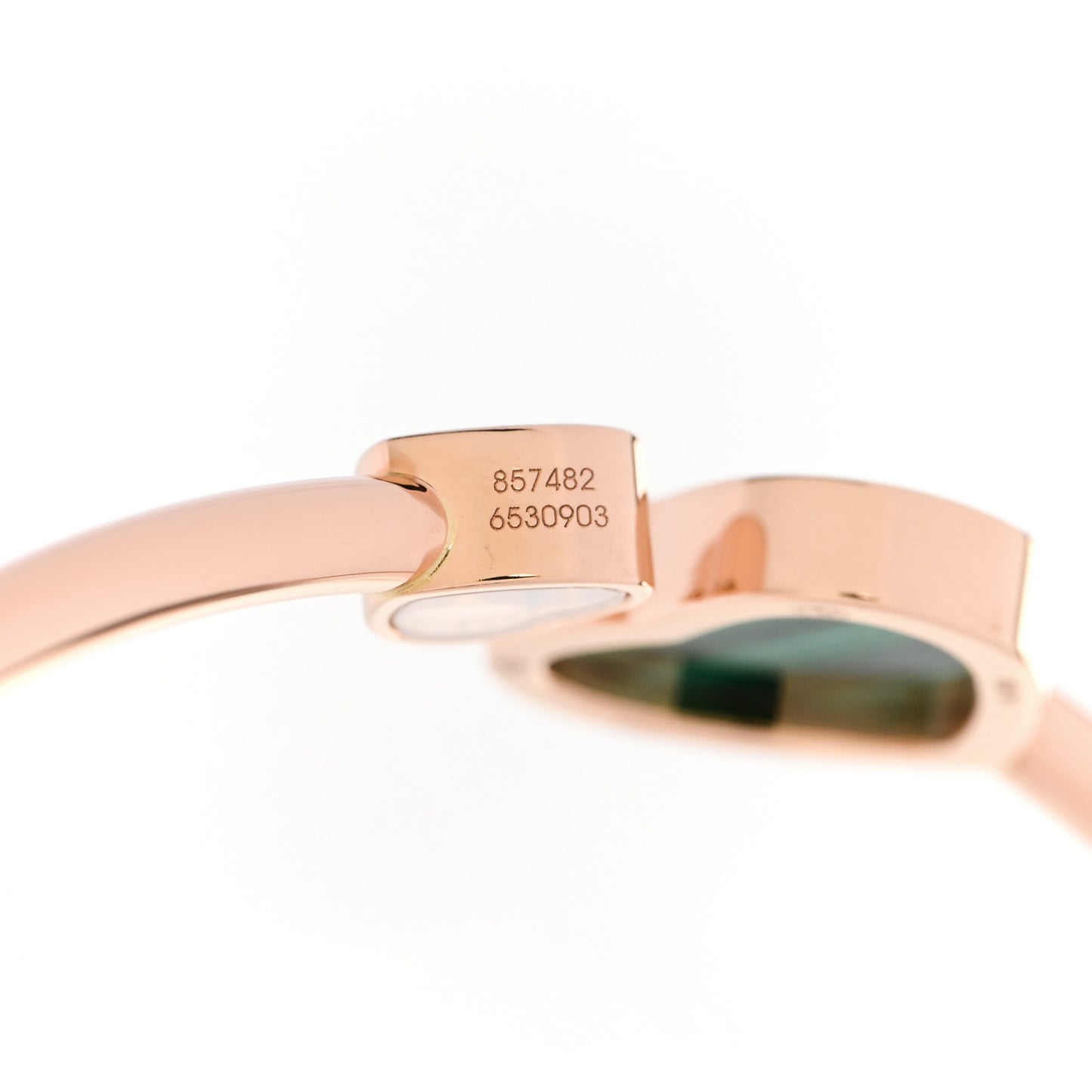 18K Rose Gold Diamond Malachite Happy Hearts Bangle Bracelet