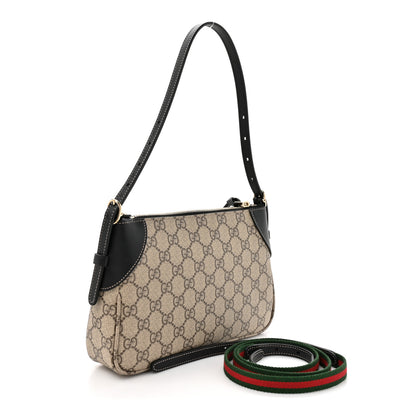 Gucci GG Supreme Monogram Textured Calfskin Small Emblem Shoulder Bag Beige Black 3 of 10