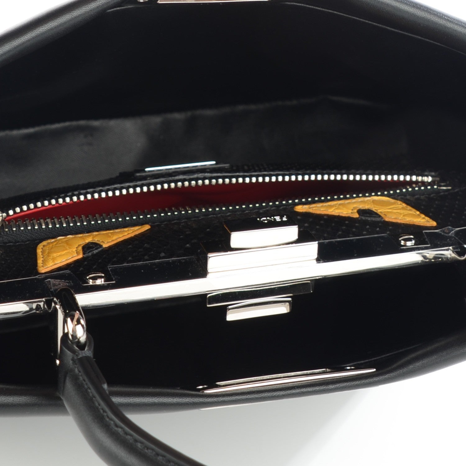 Fendi Vitello Morgan Python Crocodile Monster Eyes Medium Peekaboo Iconic Satchel Black Girasole 5 of 9