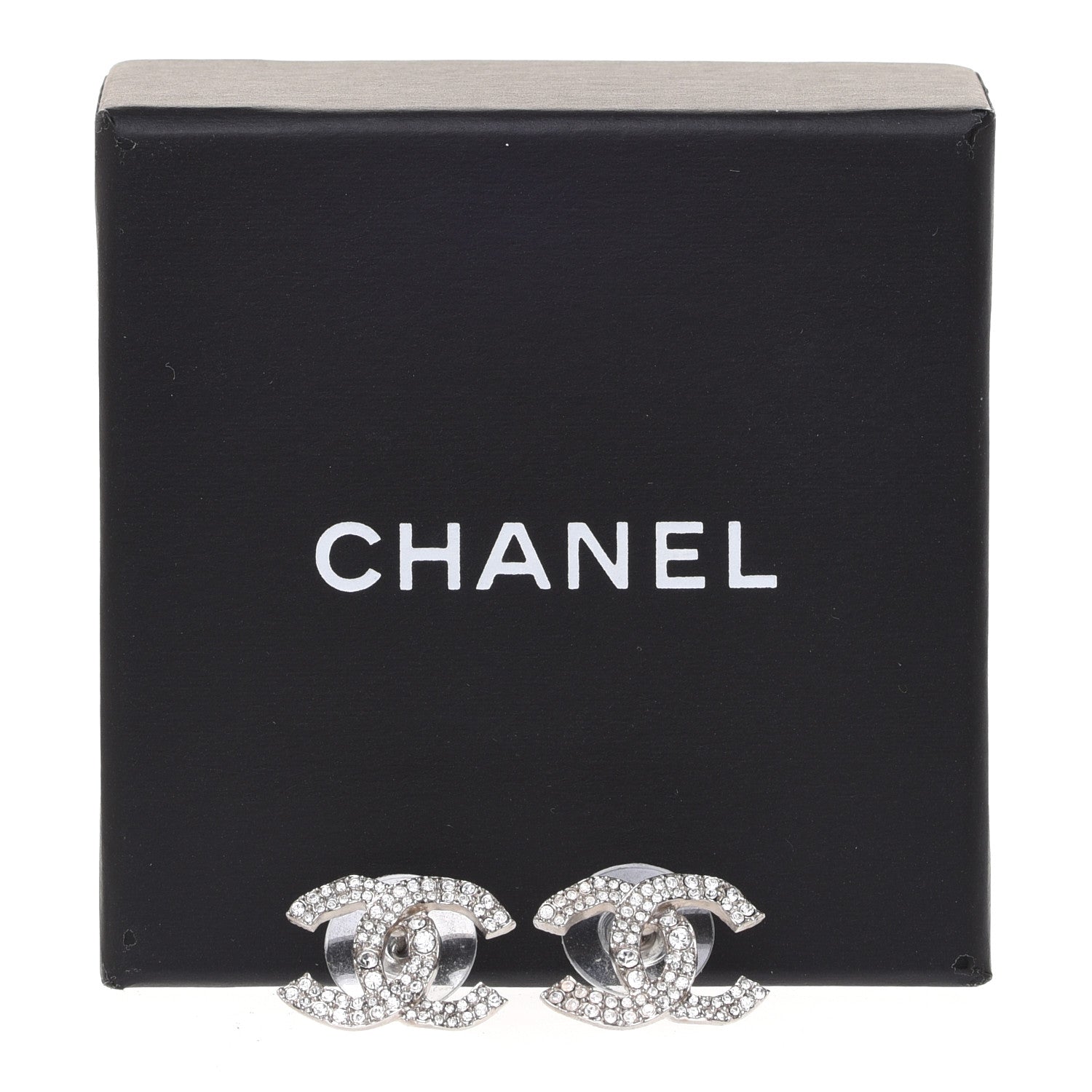Chanel Crystal Large CC Earrings Silver 5 of 5